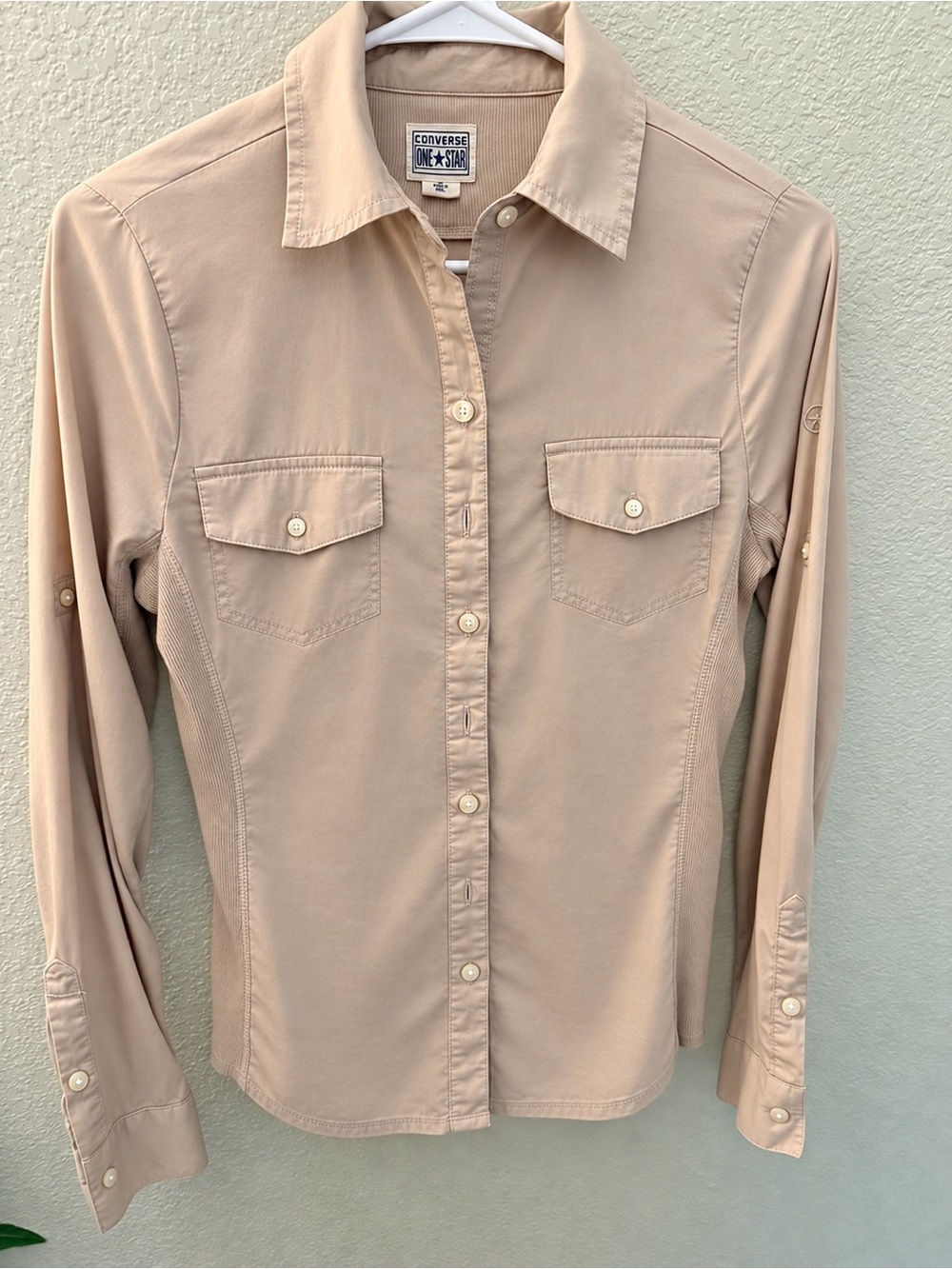 Converse Women's Beige Long-Sleeve Casual Button-Down Shirt